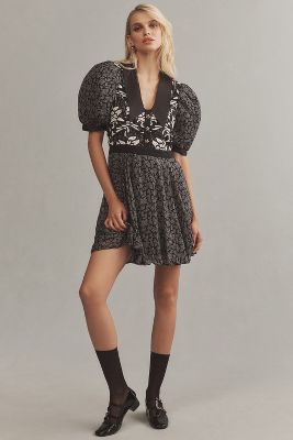 Shop By Anthropologie Short-sleeve Button-front Mini Dress In Black