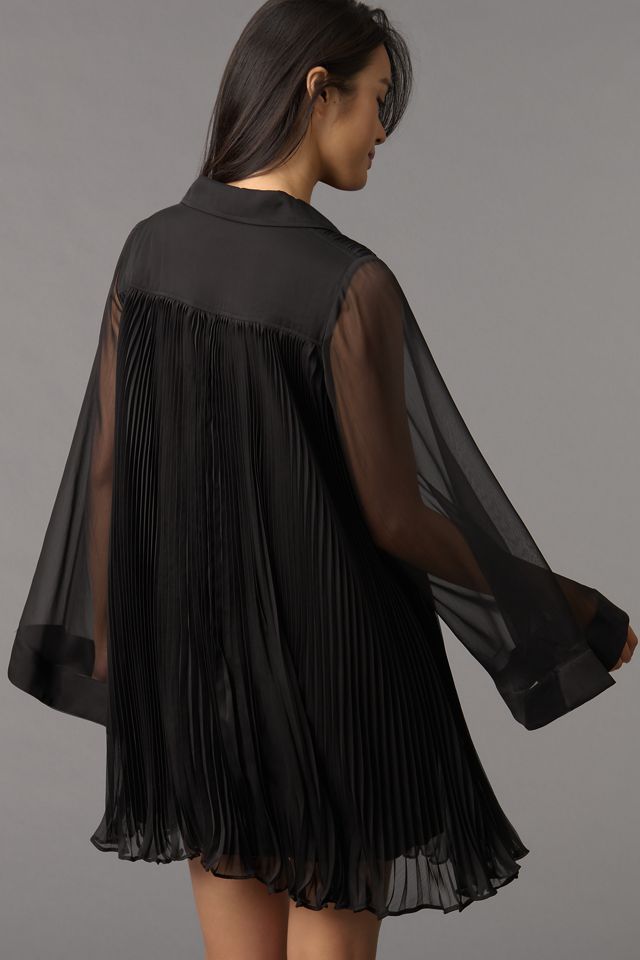Maeve Long-Sleeve Pleated Mini Shirt Dress #2