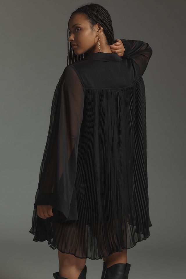 Maeve Long-Sleeve Pleated Mini Shirt Dress #5