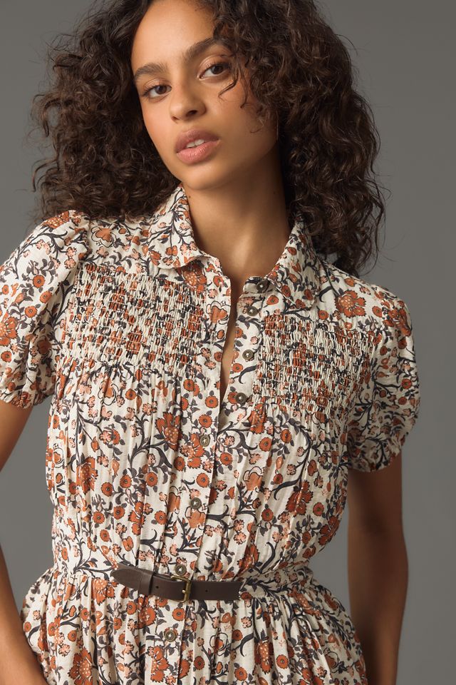 Maeve Short-Sleeve Belted Midi Shirt Dress #1