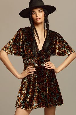 By Anthropologie Short-Sleeve Velvet Mini Dress | Anthropologie