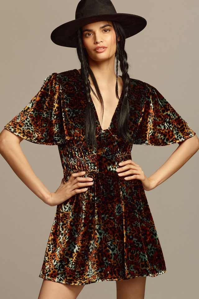 By Anthropologie Short Sleeve Velvet Mini Dress