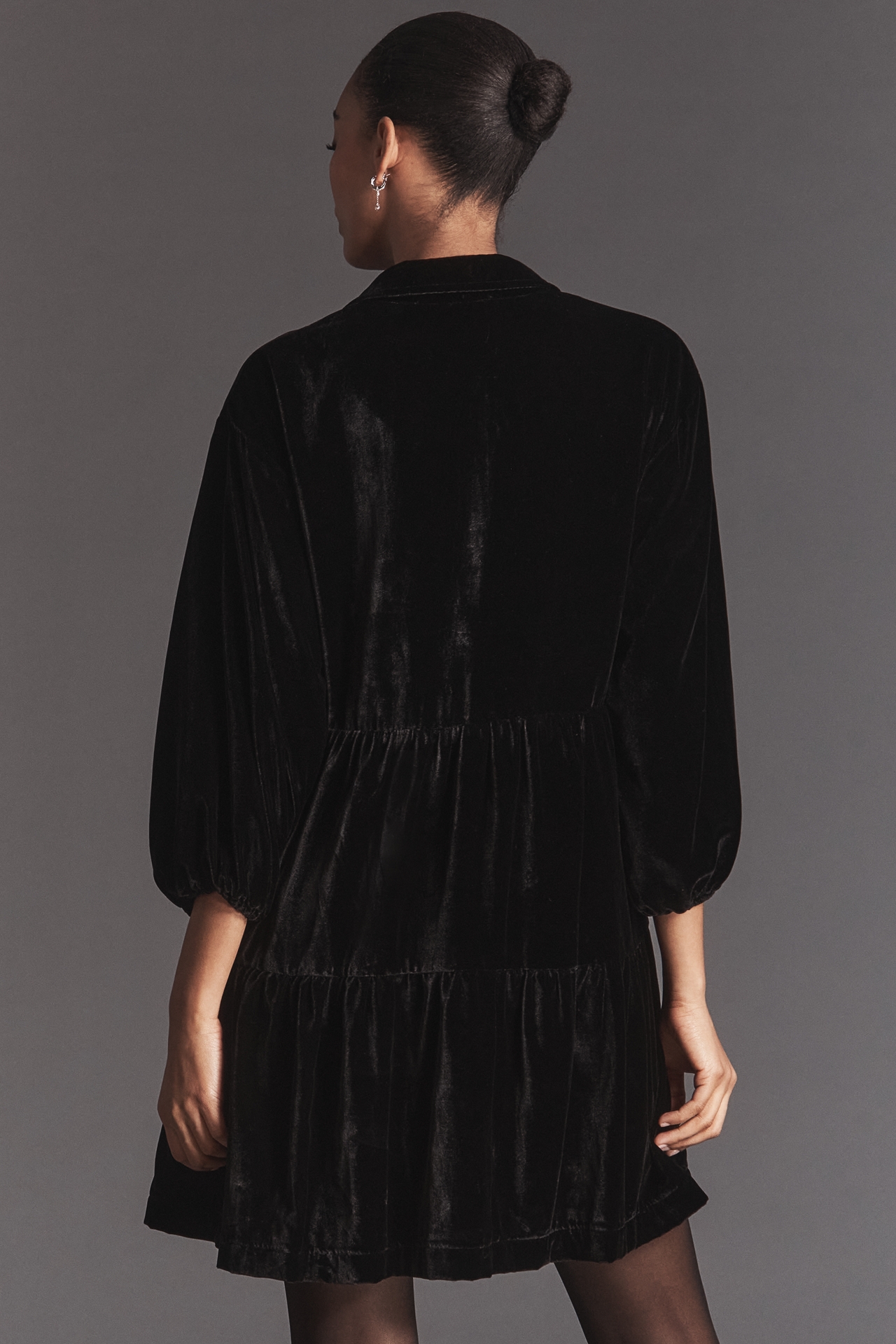 The Bettina Velvet Tiered Mini Shirt Dress by Maeve