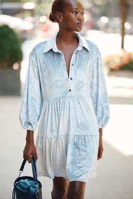 Maeve Bettina Velvet Tiered Mini Shirtdress