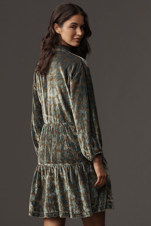 The Bettina Tiered Shirt Dress by Maeve: Mini Velvet Edition