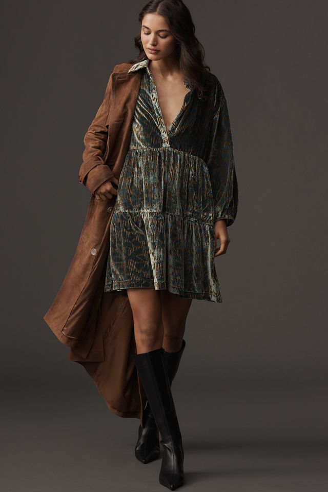 The Bettina Tiered Shirt Dress by Maeve: Mini Velvet Edition