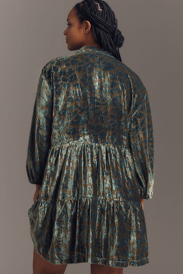 The Bettina Velvet Tiered Mini Shirt Dress by Maeve #2