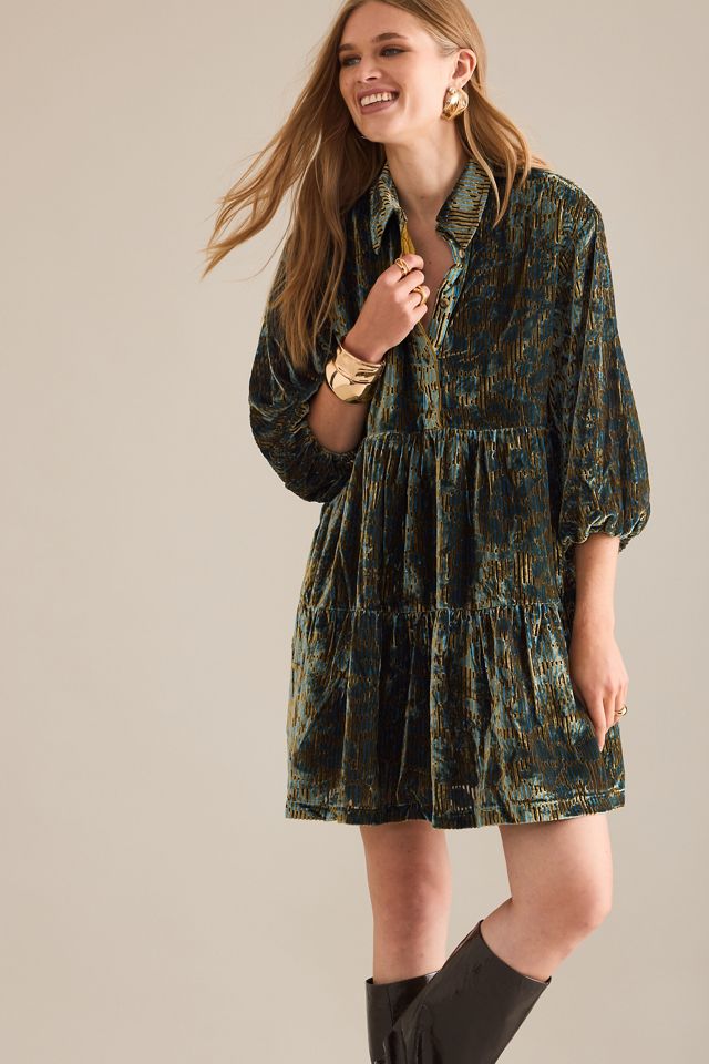 The Bettina Tiered Shirt Dress by Maeve: Mini Velvet Edition #3