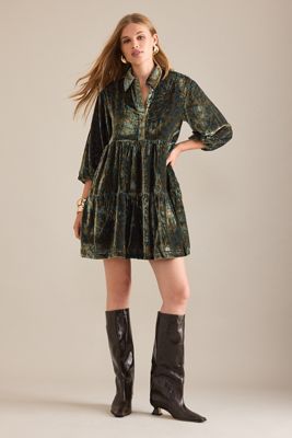 The Bettina Tiered Shirt Dress by Maeve: Mini Velvet Edition