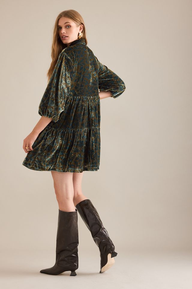 The Bettina Tiered Shirt Dress by Maeve: Mini Velvet Edition #1