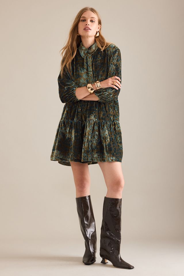 The Bettina Tiered Shirt Dress by Maeve: Mini Velvet Edition #2