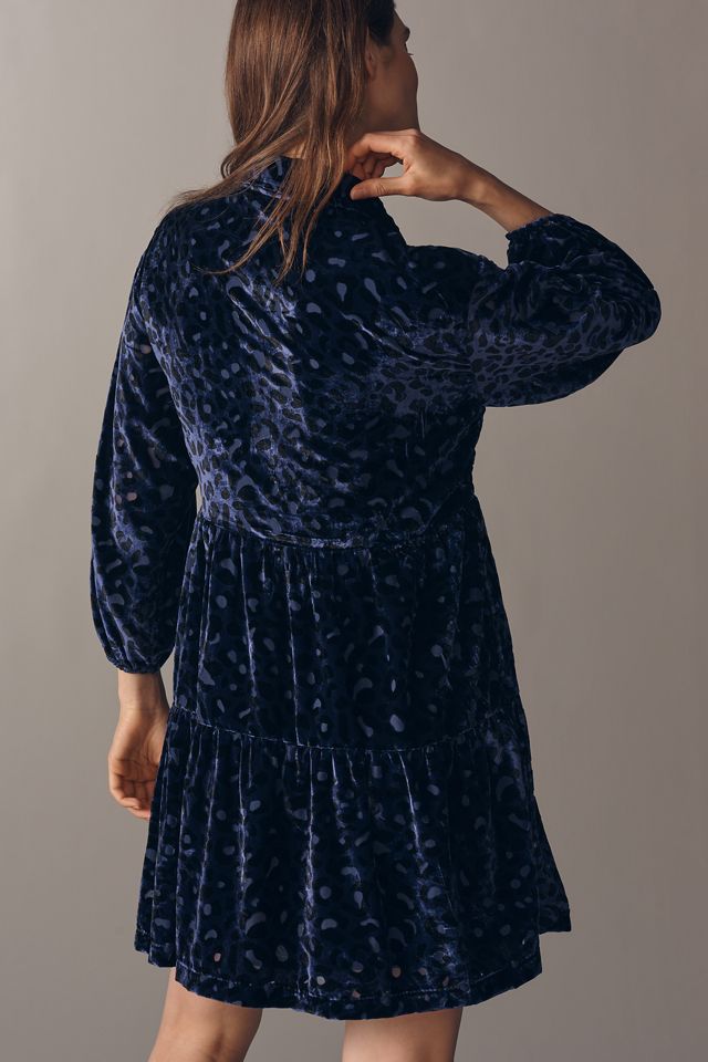 The Bettina Velvet Tiered Mini Shirt Dress by Maeve #2
