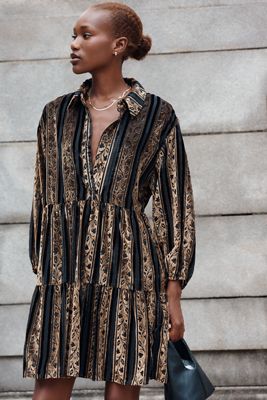 The Bettina Tiered Shirt Dress by Maeve: Mini Velvet Edition