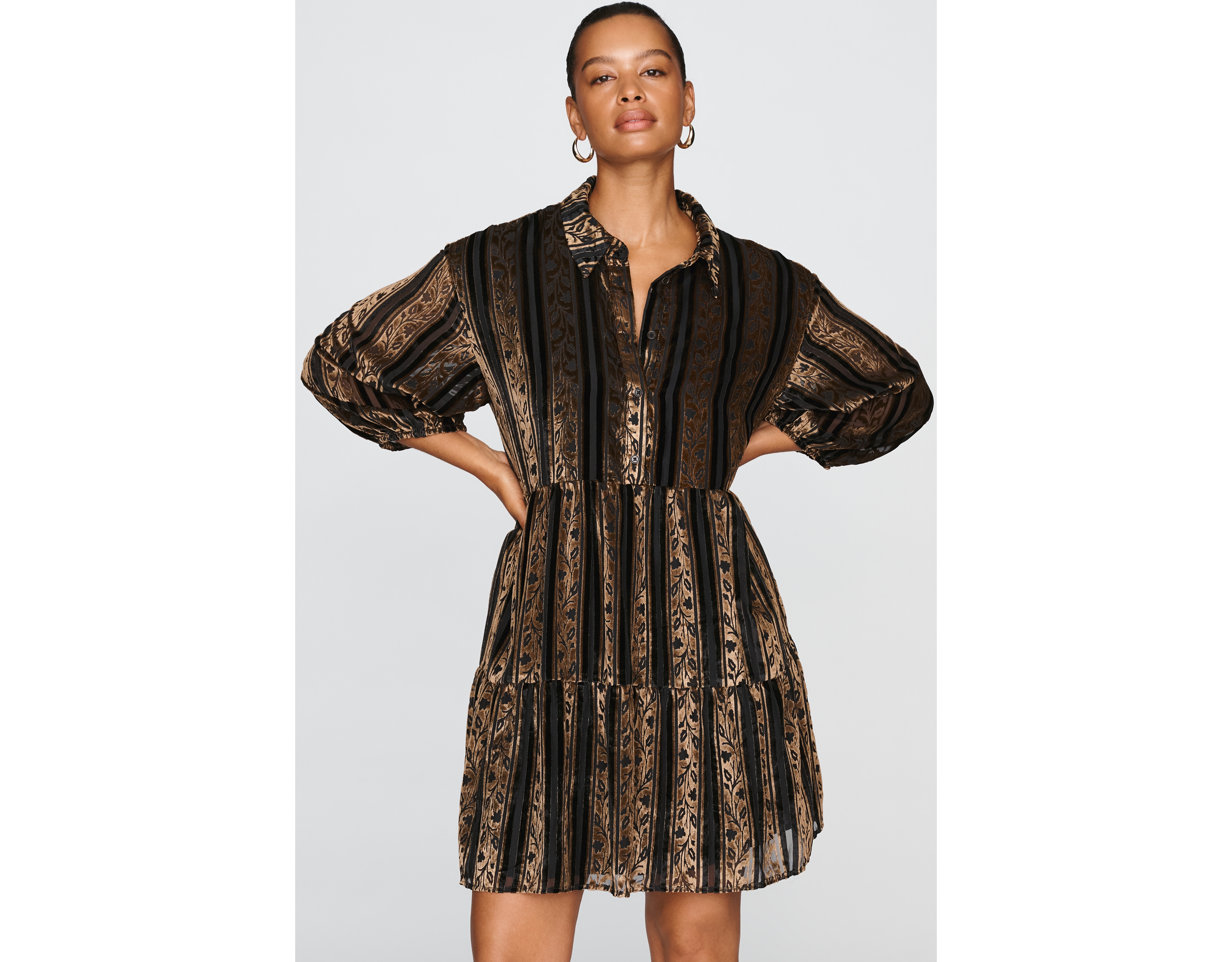 Maeve Bettina Velvet Tiered Mini Shirtdress
