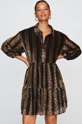 Maeve Bettina Velvet Tiered Mini Shirtdress
