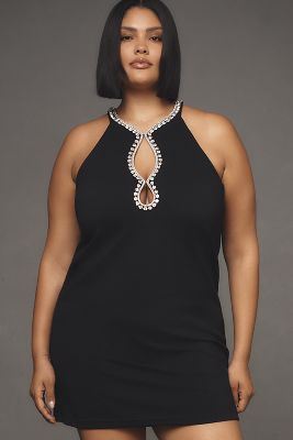 Shop Maeve Sleeveless Rhinestone Cutout Mini Dress In Black