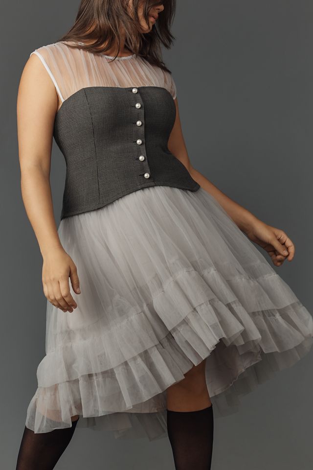 By Anthropologie Sheer Tulle Corset Twofer Midi Dress