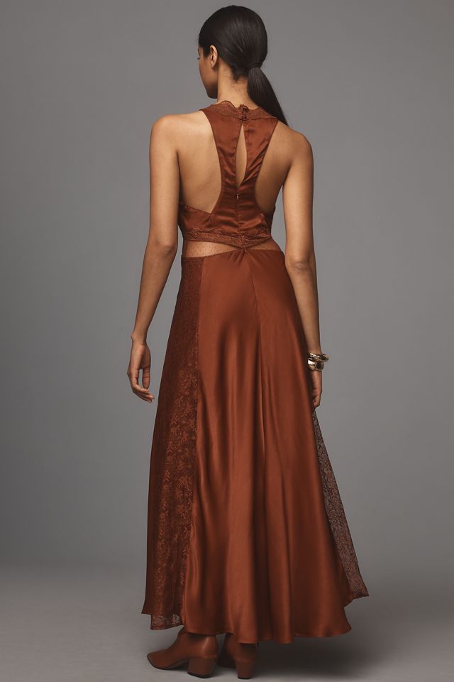 Robe Midi Maeve en Satin et Dentelle Col V #1