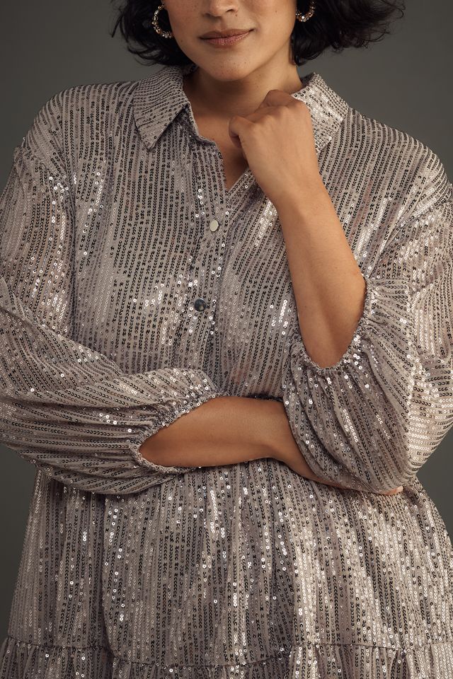 The Bettina Tiered Shirt Dress by Maeve: Mini Sequin Edition #7