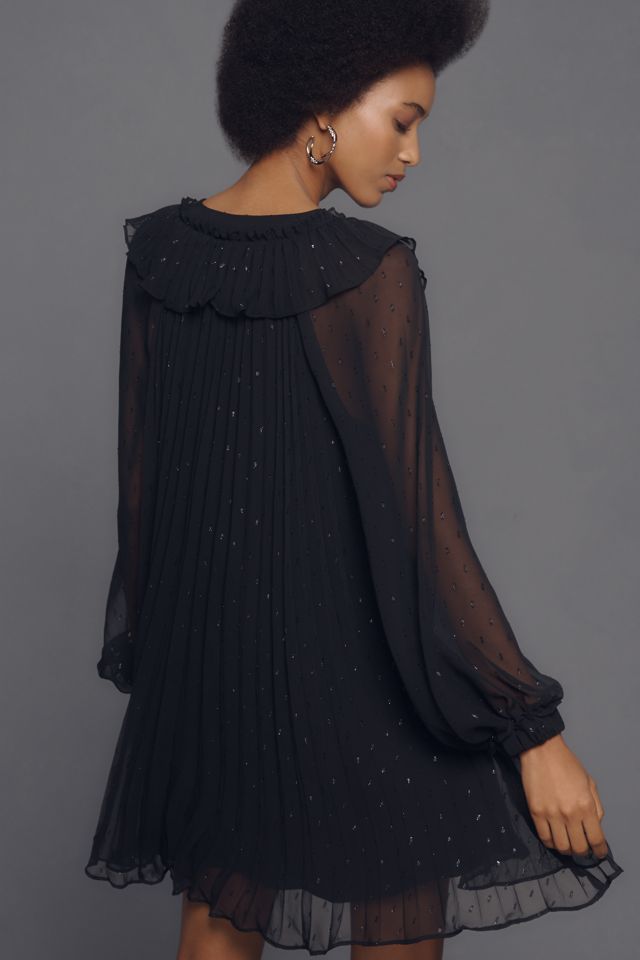 By Anthropologie Long-Sleeve Ruffle Swing Mini Dress #1