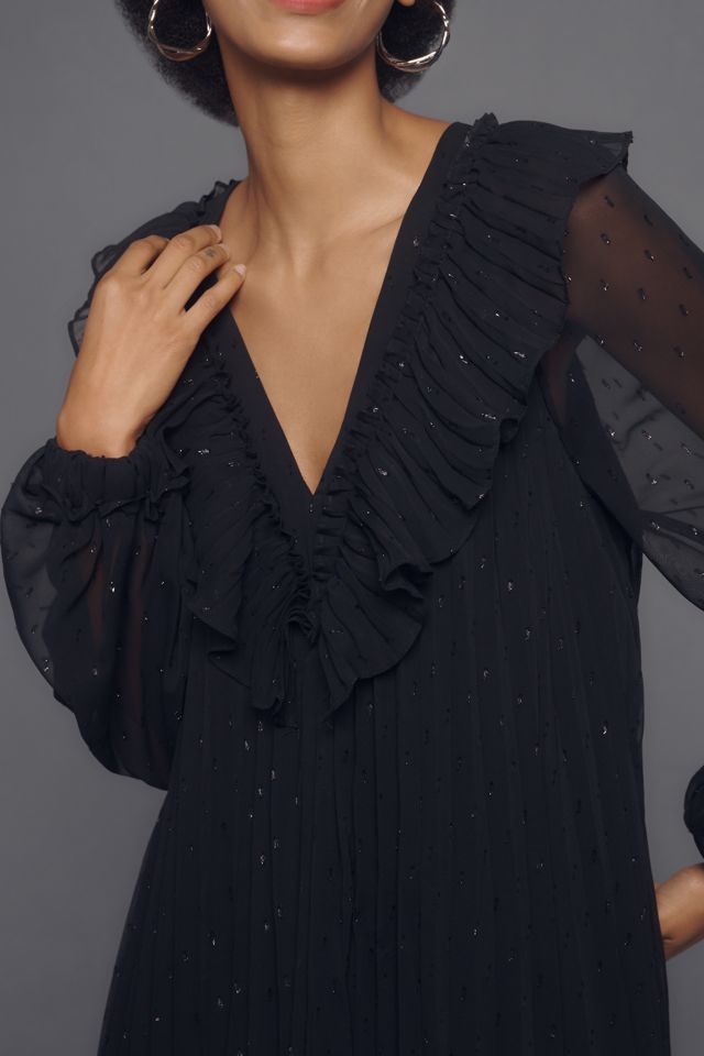 By Anthropologie Long-Sleeve Ruffle Swing Mini Dress #2
