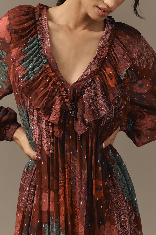 By Anthropologie Long-Sleeve Ruffle Swing Mini Dress | Anthropologie UK