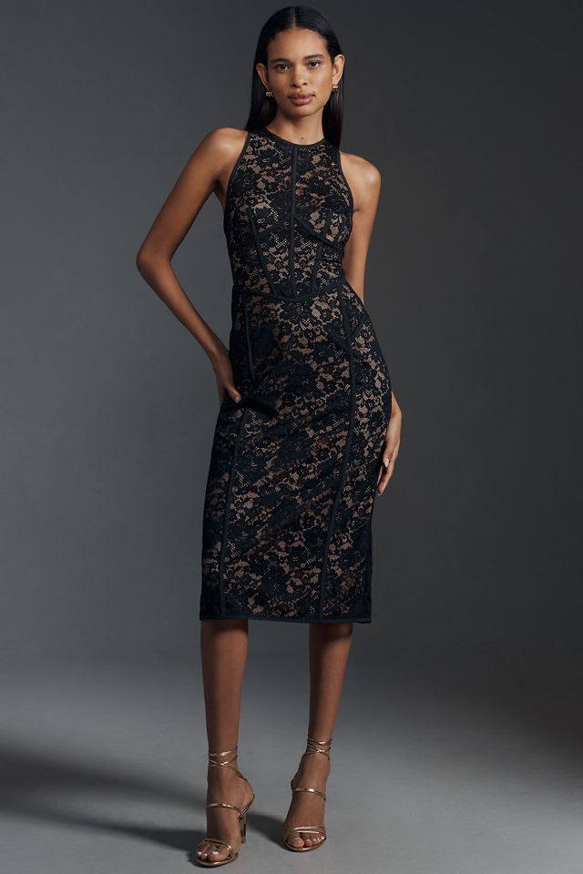 By Anthropologie Halter Lace Slim Midi Dress #1