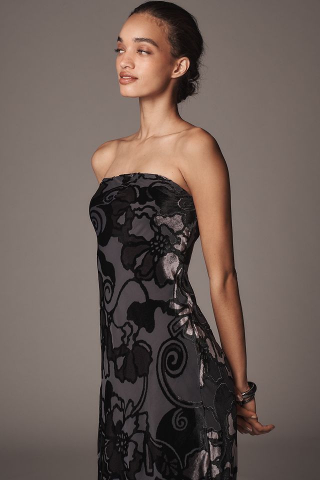 By Anthropologie Strapless Velvet Burnout Dress #3