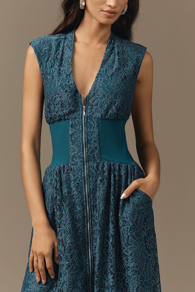 The Tommie Cap-Sleeve Front-Zip Shirt Dress: Lace Edition #2