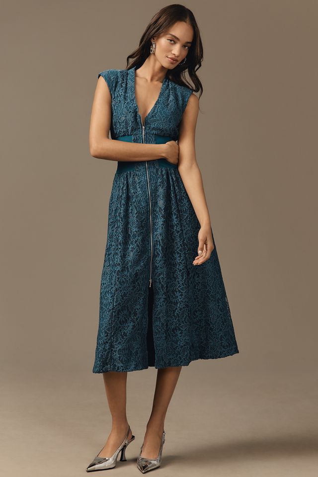 The Tommie Cap-Sleeve Front-Zip Shirt Dress: Lace Edition #3