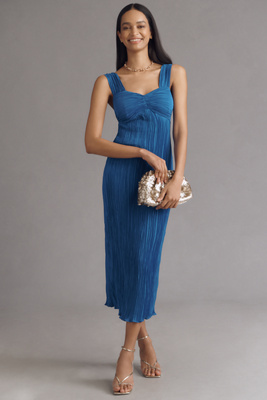 Pleated Satin Midi Dress