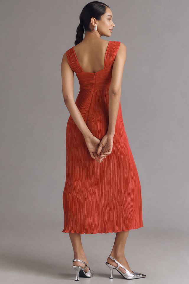 By Anthropologie Ärmellos Plissiertes Satin Midi Kleid #2