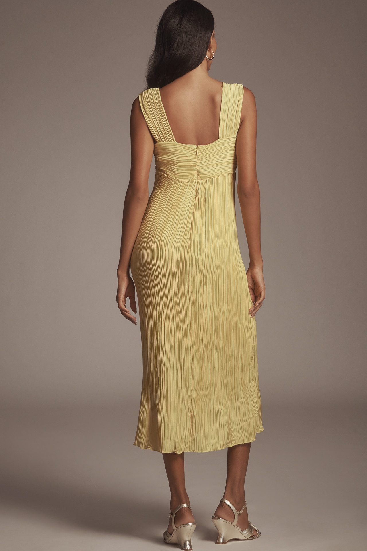 By Anthropologie Pleated Satin Midi Dress