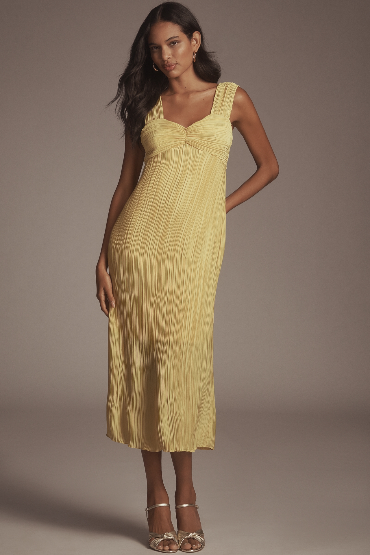 By Anthropologie Pleated Satin Midi Dress