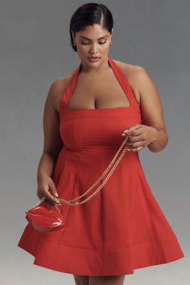 Maeve Square-neck Fit-and-flare Mini Dress In Red
