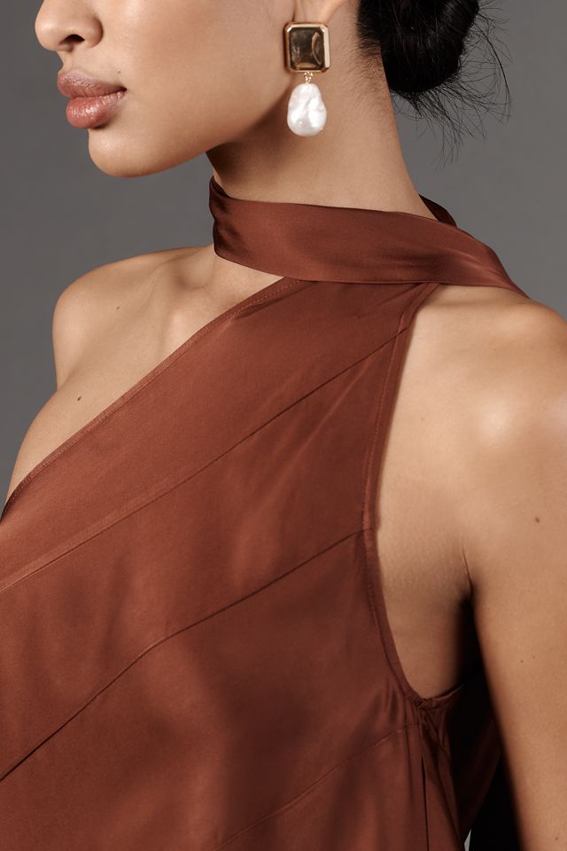 slim fit dress slacks Tina's Halter Neck Asymmetrical Hem Mini Dress