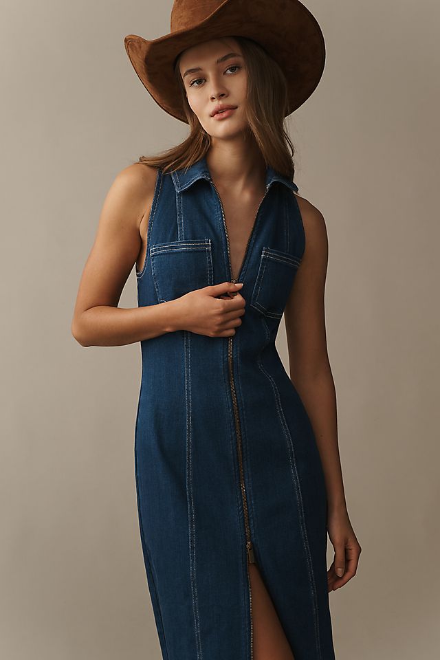 knee length dresses for ladies Lyocell Denim Gathered Waist Stretch Women Midi Dress main image 0