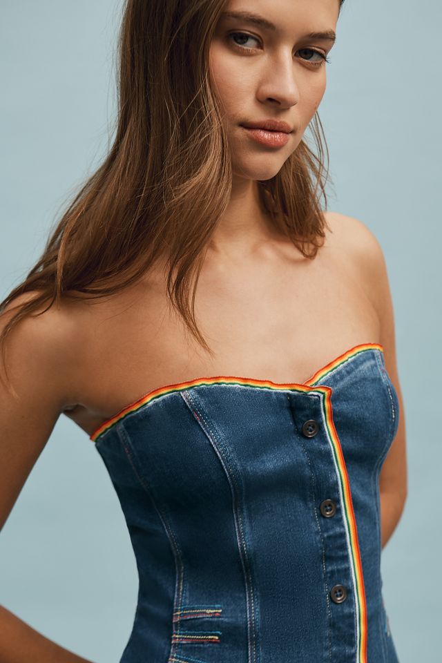 Pilcro Strapless Button-Front Denim Mini Dress #3