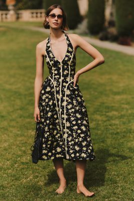 Robe Midi Évasée à Col en V et Dos Nu By Anthropologie