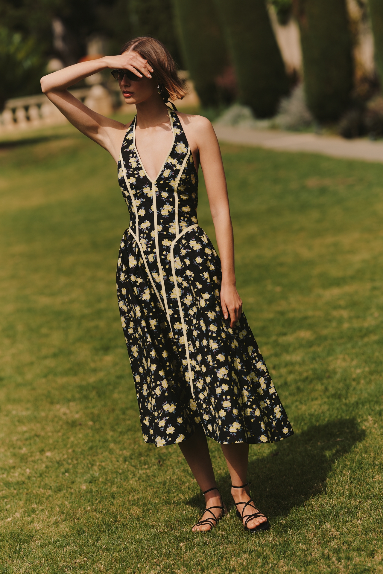 By Anthropologie Halter V-Neck Fit & Flare Midi Dress