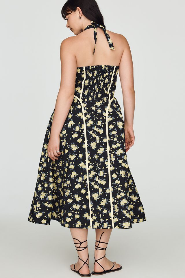 Halter V-Neck Fit & Flare Midi Dress by Anthropologie, Size: XL Petite