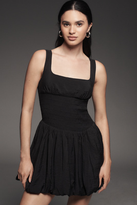 By Anthropologie Square-neck Smocked Mini Dress In Black