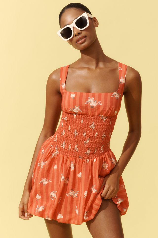 By Anthropologie Square-Neck Smocked Mini Dress