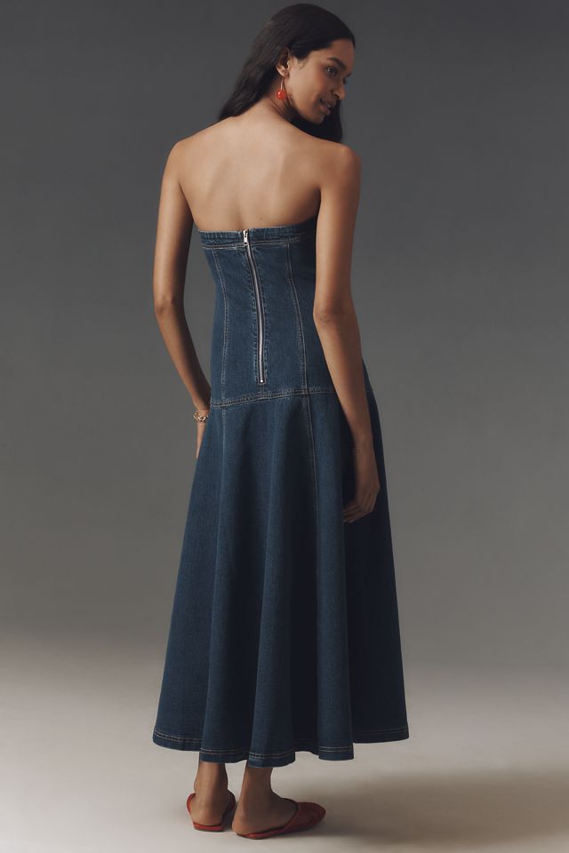 Pilcro Strapless Drop-Waist Denim Midi Dress #1