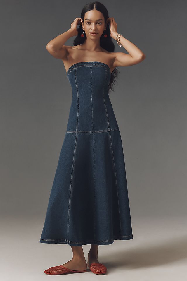 denim dress drop waist Topshop - Midi - Women - Cotton/Lyocell - 0 US Ideal for family gatherings Pilcro Strapless Drop-Waist Denim Midi