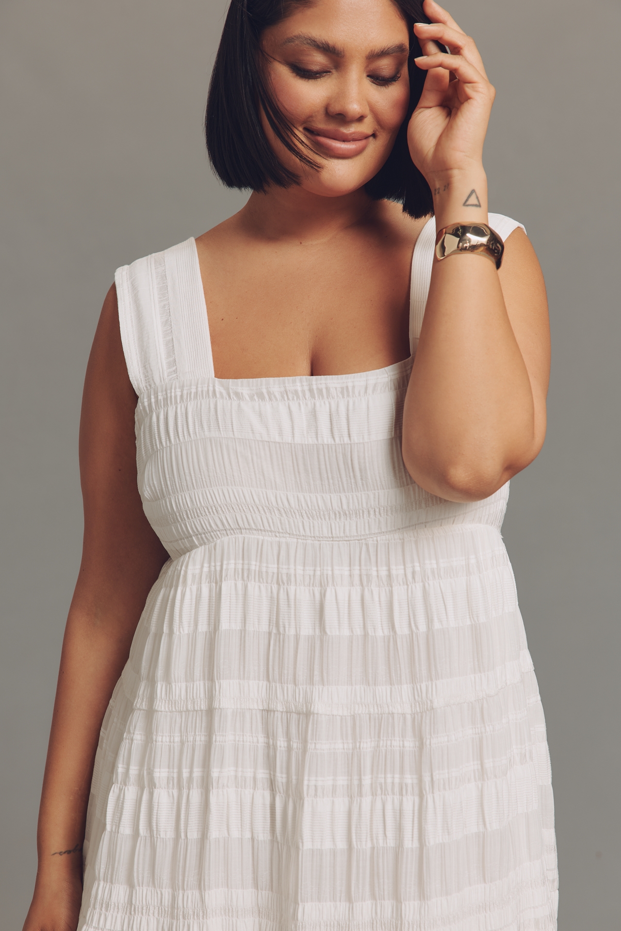 Helena Square-Neck Smocked Tiered Midi Dress