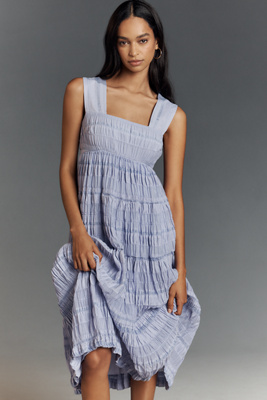 By Anthropologie The Helena Square-neck Smocked Tiered Midi Dress In Purple