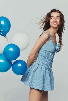 Maeve Smocked Rosette Drop-Waist Mini Dress