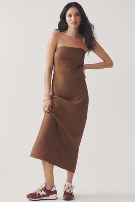 By Anthropologie The Tilda Linen Blend Slip Dress In Brown