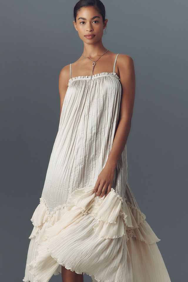 By Anthropologie Sleeveless Square-Neck Layered Plissé Maxi Dress #2